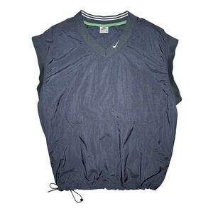 Vintage Nike Windbreaker V-Neck Pullover Vest Mens Large Black Swoosh